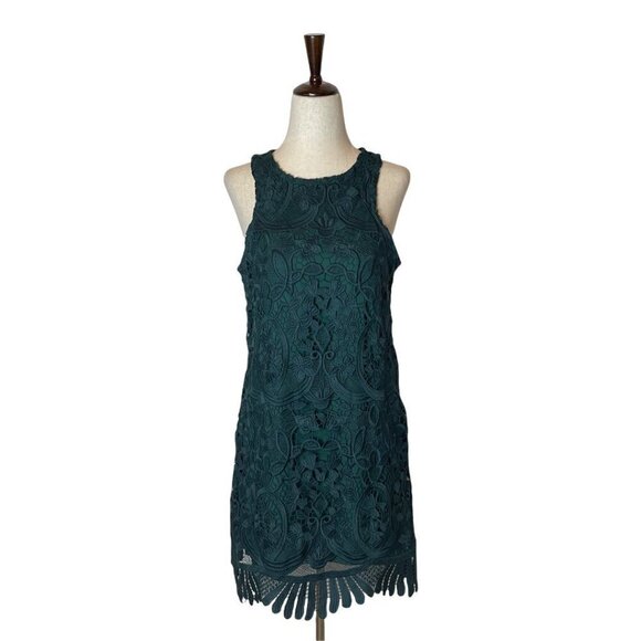Lovers + Friends Green Lace Sleeveless Round Neck Caspian Shift Dress Size S - Picture 2 of 12